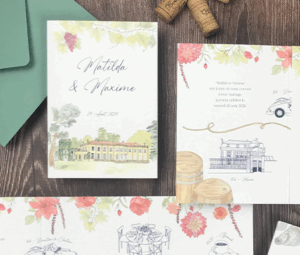 Faire-part de mariage illustré à l'aquarelle