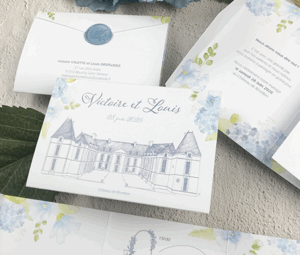 Faire-part de mariage avec dessin au trait et aquarelle